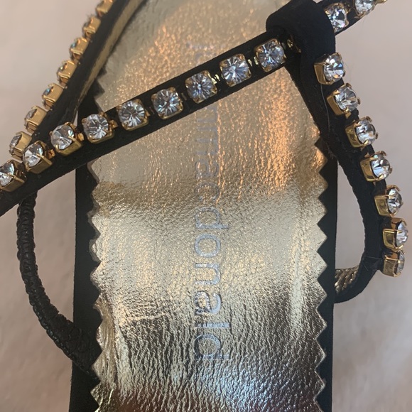 JULIEN MACDONALD black satin strappy sandal heels with rhinestones VTG - Picture 12 of 13